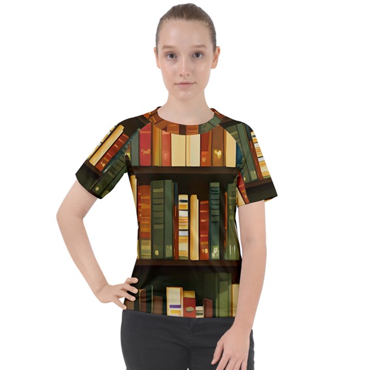 Books Bookshelves Library Fantasy Apothecary Book Nook Literature Study Women s Sport Raglan T-Shirt