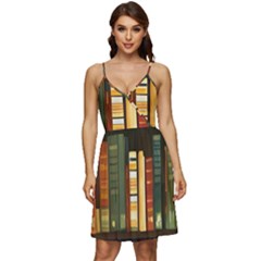 Books Bookshelves Library Fantasy Apothecary Book Nook Literature Study V-neck Pocket Summer Dress  by Grandong