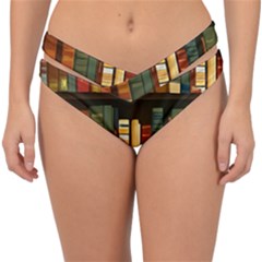 Books Bookshelves Library Fantasy Apothecary Book Nook Literature Study Double Strap Halter Bikini Bottoms by Grandong