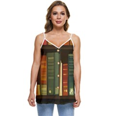 Books Bookshelves Library Fantasy Apothecary Book Nook Literature Study Casual Spaghetti Strap Chiffon Top by Grandong