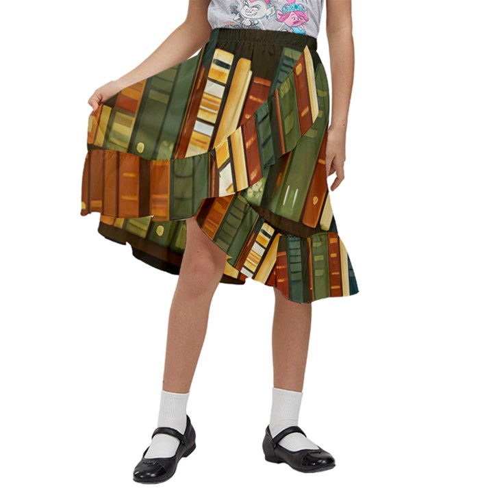 Books Bookshelves Library Fantasy Apothecary Book Nook Literature Study Kids  Ruffle Flared Wrap Midi Skirt