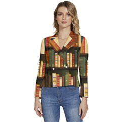 Books Bookshelves Library Fantasy Apothecary Book Nook Literature Study Women s Long Sleeve Revers Collar Cropped Jacket by Grandong