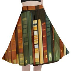 Books Bookshelves Library Fantasy Apothecary Book Nook Literature Study A-line Full Circle Midi Skirt With Pocket by Grandong