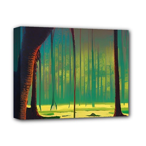 Nature Swamp Water Sunset Spooky Night Reflections Bayou Lake Deluxe Canvas 14  X 11  (stretched) by Grandong