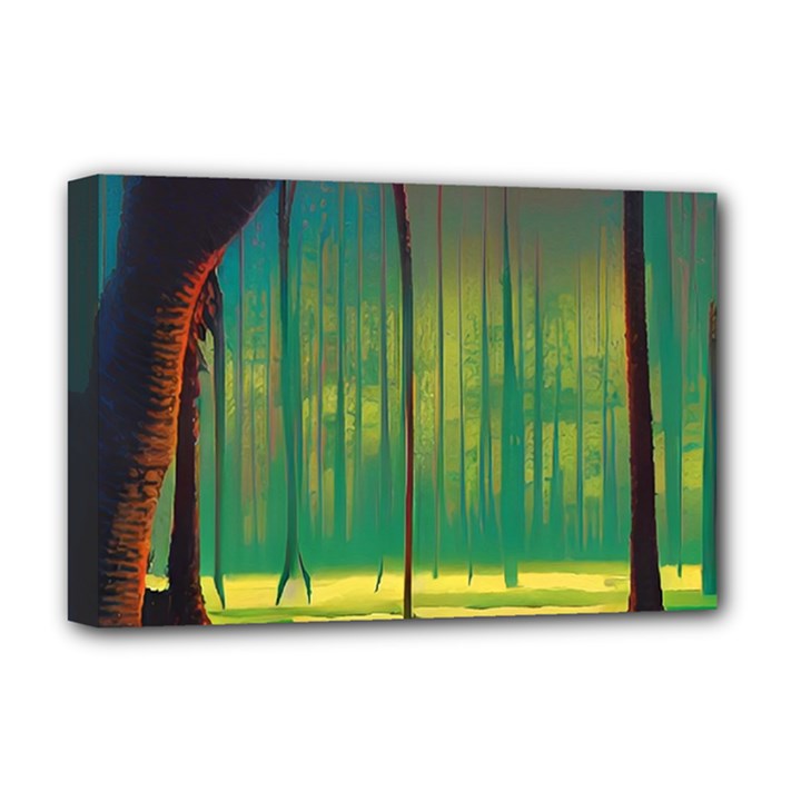 Nature Swamp Water Sunset Spooky Night Reflections Bayou Lake Deluxe Canvas 18  x 12  (Stretched)