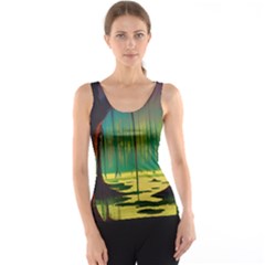 Nature Swamp Water Sunset Spooky Night Reflections Bayou Lake Women s Basic Tank Top by Grandong