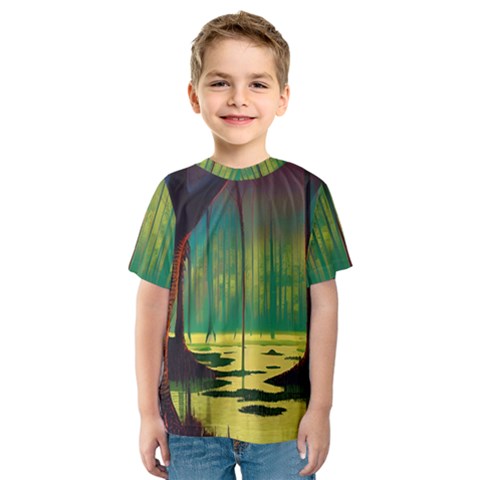 Nature Swamp Water Sunset Spooky Night Reflections Bayou Lake Kids  Sport Mesh T-shirt by Grandong