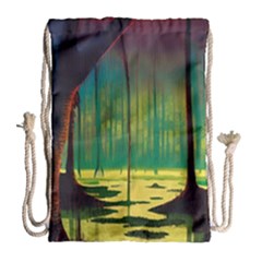 Nature Swamp Water Sunset Spooky Night Reflections Bayou Lake Drawstring Bag (large) by Grandong