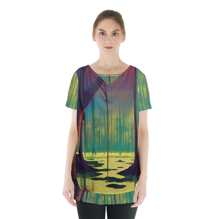 Nature Swamp Water Sunset Spooky Night Reflections Bayou Lake Skirt Hem Sports Top