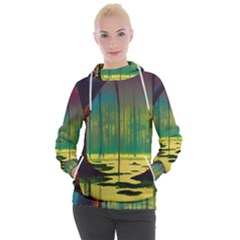 Nature Swamp Water Sunset Spooky Night Reflections Bayou Lake Women s Hooded Pullover by Grandong