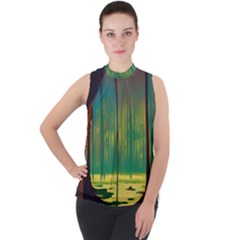 Nature Swamp Water Sunset Spooky Night Reflections Bayou Lake Mock Neck Chiffon Sleeveless Top by Grandong