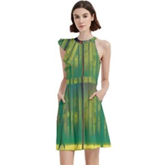 Nature Swamp Water Sunset Spooky Night Reflections Bayou Lake Cocktail Party Halter Sleeveless Dress With Pockets by Grandong