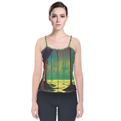 Nature Swamp Water Sunset Spooky Night Reflections Bayou Lake Velvet Spaghetti Strap Top by Grandong