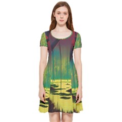 Nature Swamp Water Sunset Spooky Night Reflections Bayou Lake Inside Out Cap Sleeve Dress by Grandong