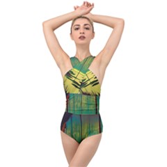 Nature Swamp Water Sunset Spooky Night Reflections Bayou Lake Cross Front Low Back Swimsuit by Grandong