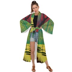 Nature Swamp Water Sunset Spooky Night Reflections Bayou Lake Maxi Kimono by Grandong