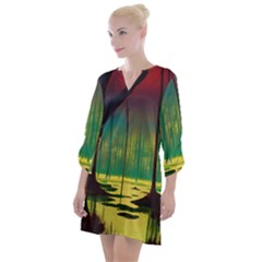 Nature Swamp Water Sunset Spooky Night Reflections Bayou Lake Open Neck Shift Dress by Grandong