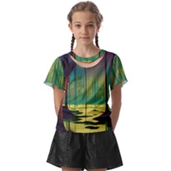 Nature Swamp Water Sunset Spooky Night Reflections Bayou Lake Kids  Front Cut T-shirt by Grandong