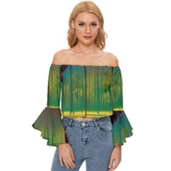 Nature Swamp Water Sunset Spooky Night Reflections Bayou Lake Off Shoulder Flutter Bell Sleeve Top by Grandong