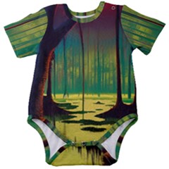 Nature Swamp Water Sunset Spooky Night Reflections Bayou Lake Baby Short Sleeve Bodysuit by Grandong