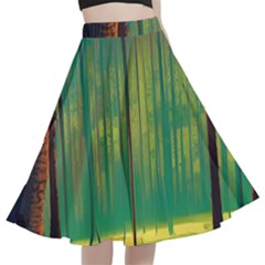 Nature Swamp Water Sunset Spooky Night Reflections Bayou Lake A-line Full Circle Midi Skirt With Pocket by Grandong