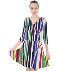 Abstract Trees Colorful Artwork Woods Forest Nature Artistic Quarter Sleeve Front Wrap Dress by Grandong