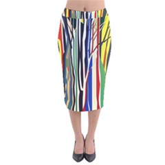 Abstract Trees Colorful Artwork Woods Forest Nature Artistic Velvet Midi Pencil Skirt by Grandong