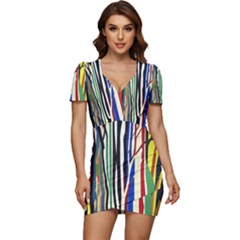 Abstract Trees Colorful Artwork Woods Forest Nature Artistic Low Cut Cap Sleeve Mini Dress