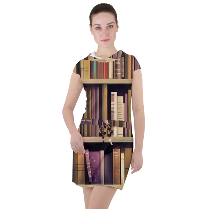 Books Bookshelves Office Fantasy Background Artwork Book Cover Apothecary Book Nook Literature Libra Drawstring Hooded Dress