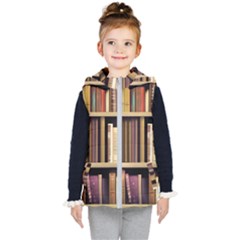 Books Bookshelves Office Fantasy Background Artwork Book Cover Apothecary Book Nook Literature Libra Kids  Hooded Puffer Vest by Grandong