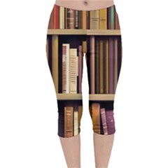 Books Bookshelves Office Fantasy Background Artwork Book Cover Apothecary Book Nook Literature Libra Velvet Capri Leggings  by Grandong