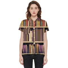 Books Bookshelves Office Fantasy Background Artwork Book Cover Apothecary Book Nook Literature Libra Short Sleeve Pocket Shirt by Grandong