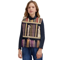 Books Bookshelves Office Fantasy Background Artwork Book Cover Apothecary Book Nook Literature Libra Kid s Button Up Puffer Vest	 by Grandong