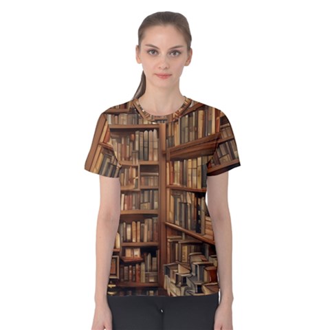 Room Interior Library Books Bookshelves Reading Literature Study Fiction Old Manor Book Nook Reading Women s Cotton T-shirt by Grandong