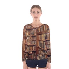 Room Interior Library Books Bookshelves Reading Literature Study Fiction Old Manor Book Nook Reading Women s Long Sleeve T-shirt