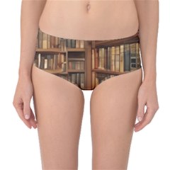 Room Interior Library Books Bookshelves Reading Literature Study Fiction Old Manor Book Nook Reading Mid-waist Bikini Bottoms by Grandong