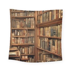 Room Interior Library Books Bookshelves Reading Literature Study Fiction Old Manor Book Nook Reading Square Tapestry (small) by Grandong