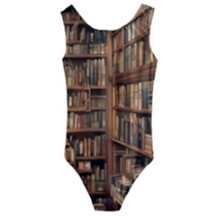 Room Interior Library Books Bookshelves Reading Literature Study Fiction Old Manor Book Nook Reading Kids  Cut-out Back One Piece Swimsuit by Grandong