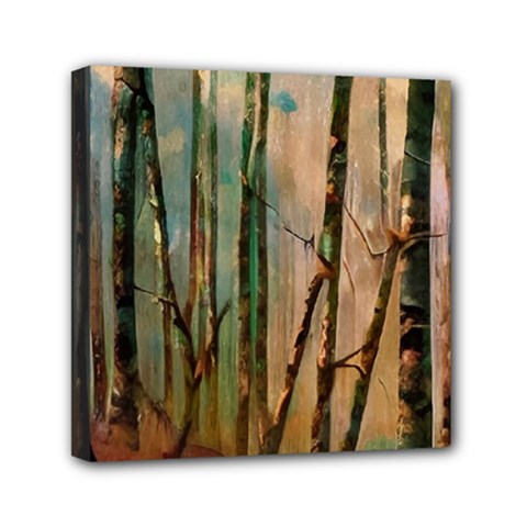 Woodland Woods Forest Trees Nature Outdoors Mist Moon Background Artwork Book Mini Canvas 6  X 6  (stretched) by Grandong