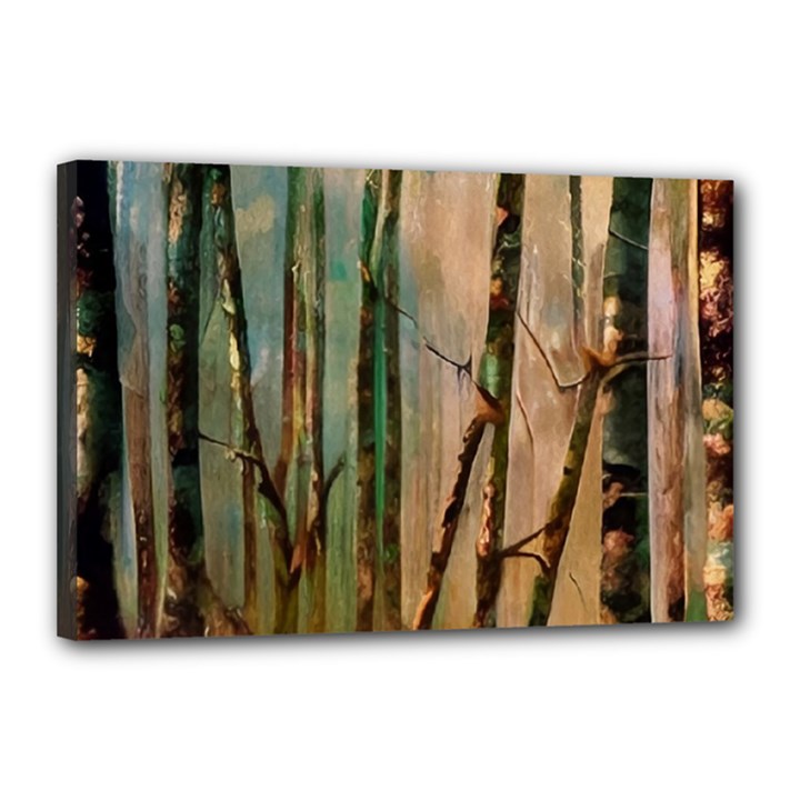 woodland woods forest trees nature outdoors mist moon background artwork book Canvas 18  x 12  (Stretched)