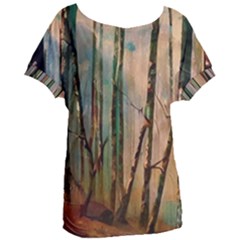 Woodland Woods Forest Trees Nature Outdoors Mist Moon Background Artwork Book Women s Oversized T-shirt by Grandong