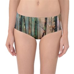 Woodland Woods Forest Trees Nature Outdoors Mist Moon Background Artwork Book Mid-waist Bikini Bottoms by Grandong