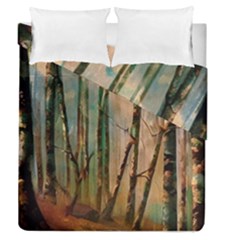 Woodland Woods Forest Trees Nature Outdoors Mist Moon Background Artwork Book Duvet Cover Double Side (queen Size) by Grandong