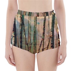 Woodland Woods Forest Trees Nature Outdoors Mist Moon Background Artwork Book High-waisted Bikini Bottoms by Grandong