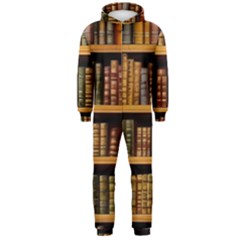 Room Interior Library Books Bookshelves Reading Literature Study Fiction Old Manor Book Nook Reading Hooded Jumpsuit (men) by Grandong