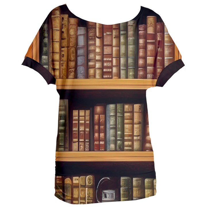 Room Interior Library Books Bookshelves Reading Literature Study Fiction Old Manor Book Nook Reading Women s Oversized T-Shirt