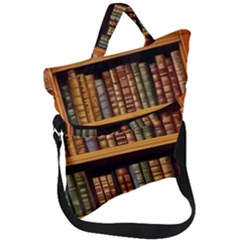 Room Interior Library Books Bookshelves Reading Literature Study Fiction Old Manor Book Nook Reading Fold Over Handle Tote Bag by Grandong