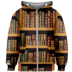 Room Interior Library Books Bookshelves Reading Literature Study Fiction Old Manor Book Nook Reading Kids  Zipper Hoodie Without Drawstring by Grandong