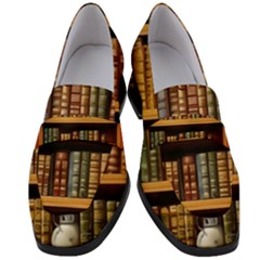 Room Interior Library Books Bookshelves Reading Literature Study Fiction Old Manor Book Nook Reading Women s Chunky Heel Loafers by Grandong