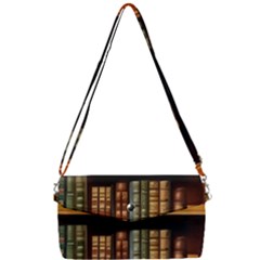 Room Interior Library Books Bookshelves Reading Literature Study Fiction Old Manor Book Nook Reading Removable Strap Clutch Bag by Grandong